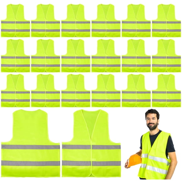 20 Pack Reflective Safety Vests, High Visibility Mesh Security Vest Bulk Work Vest with Silver Strip for Men Women Work