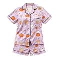 thumbnail image 4 of Afdoent Girls Pajamas Set Halloween Pumpkin Print Sleepwear Short Sleeve Lapel Top And Shorts Comfy Pajamas Set Casual Loungewear Comfortable Kids Holiday Sleepwear 12-13 Years, 4 of 4