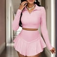 thumbnail image 2 of MORTTIC Women's Elegant Long Sleeve Crop Top & Short Skirt Two-Piece Set Casual Summer Outfit with Cardigan Collar, 2 of 4