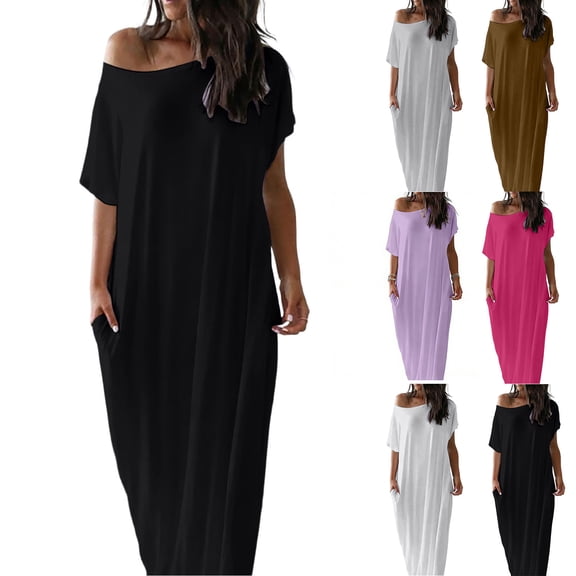 Admvng Womens Plus Size Maxi Dress Casual T-Shirt Dress Summer Loungewear Home Dress