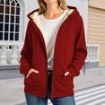 thumbnail image 2 of Fiaer Hoodies for Women Full Zip up Hooded Jacket Long Sleeve Warm Solid Color Sweatshirts Loose Fit Casual Trendy Tops with Pocket Red XL, 2 of 5