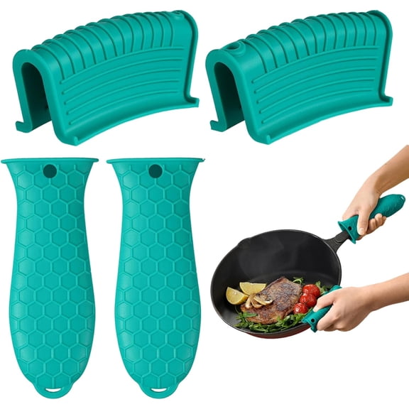 Cast Iron Handle Cover Set, Silicone Pot Sleeve Grip, Heat Resistant, 4pc Green