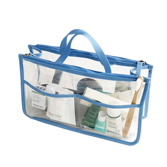 Portable Clear Handbag Purse Organizers Cosmetic Bag Travel Makeup Toiletry Storage Bag Tote Wash Bag Backpack Insert Divider Bag with Handle Zipper