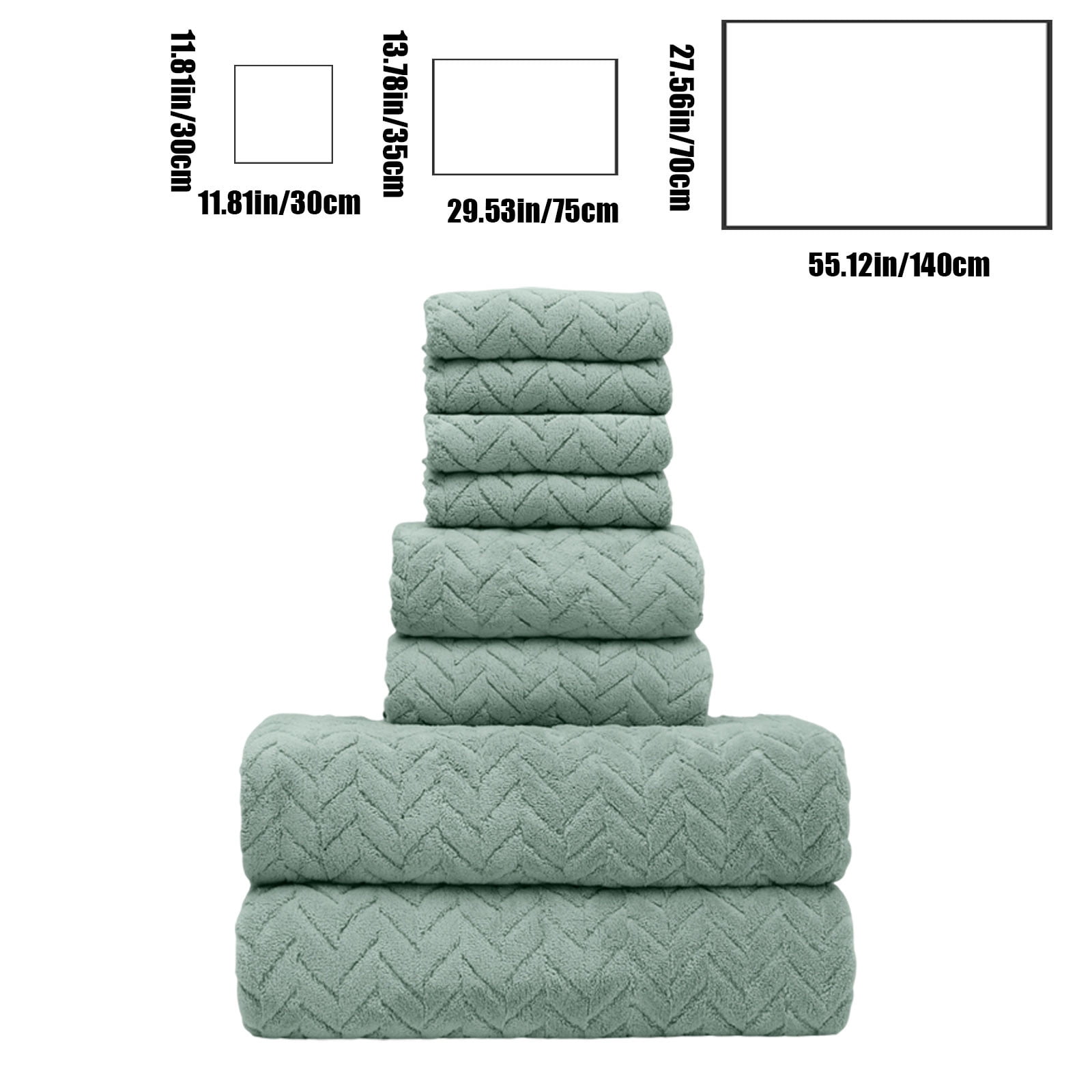 Hiroekza 8-Piece Coral Fleece Bath Towels Set for Bathroom 100% Cotton Towel Set Includes 2 Bath Towels 2 Hand Towels 4 Washcloths for Shower, Spa, Hotel & Home Bathroom Essentials Green