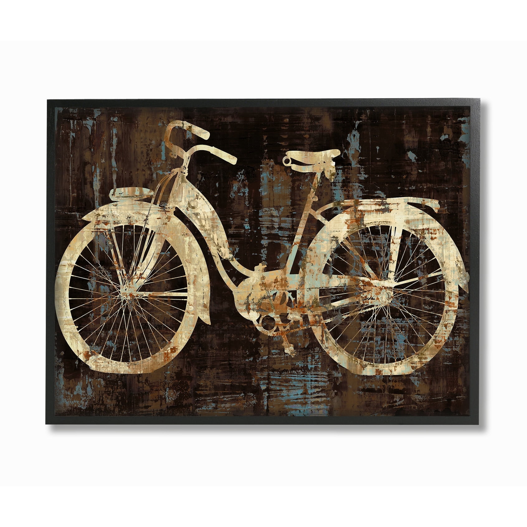 The Stupell Home Decor Collection Black Tan and Blue Distressed Bicycle Silhouette Framed Giclee Texturized Art, 11 x 1.5 x 14
