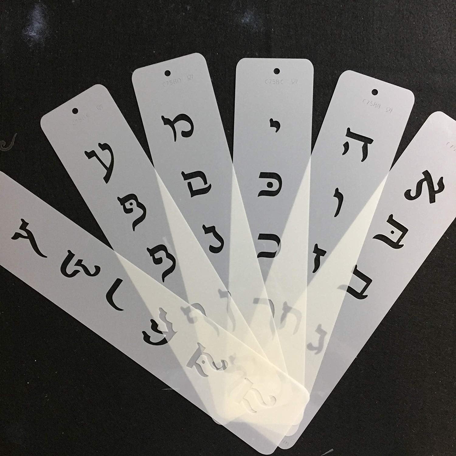 Designer Stencils C758 Large Hebrew Letter Cake Stencil Set, Beige/semi-transparent