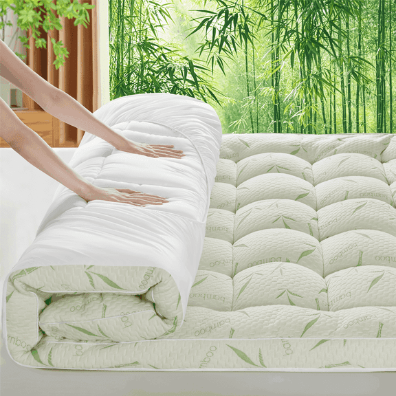 SONORO KATE Mattress Topper Queen Size, Cooling Bamboo Extra Thick Mattress Pad, 900GSM Fluffy Down Alternative Fill with 21" Deep Pocket