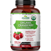 Zazzee Naturals USDA Organic Cranberry 25:1 Extract, 12,500 mg Strength, 100 Vegan Capsules, Urinary Tract UTI Support Supplement