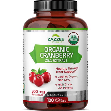 Zazzee Naturals USDA Organic Cranberry 25:1 Extract, 12,500 mg Strength, 100 Vegan Capsules, Urinary Tract UTI Support Supplement