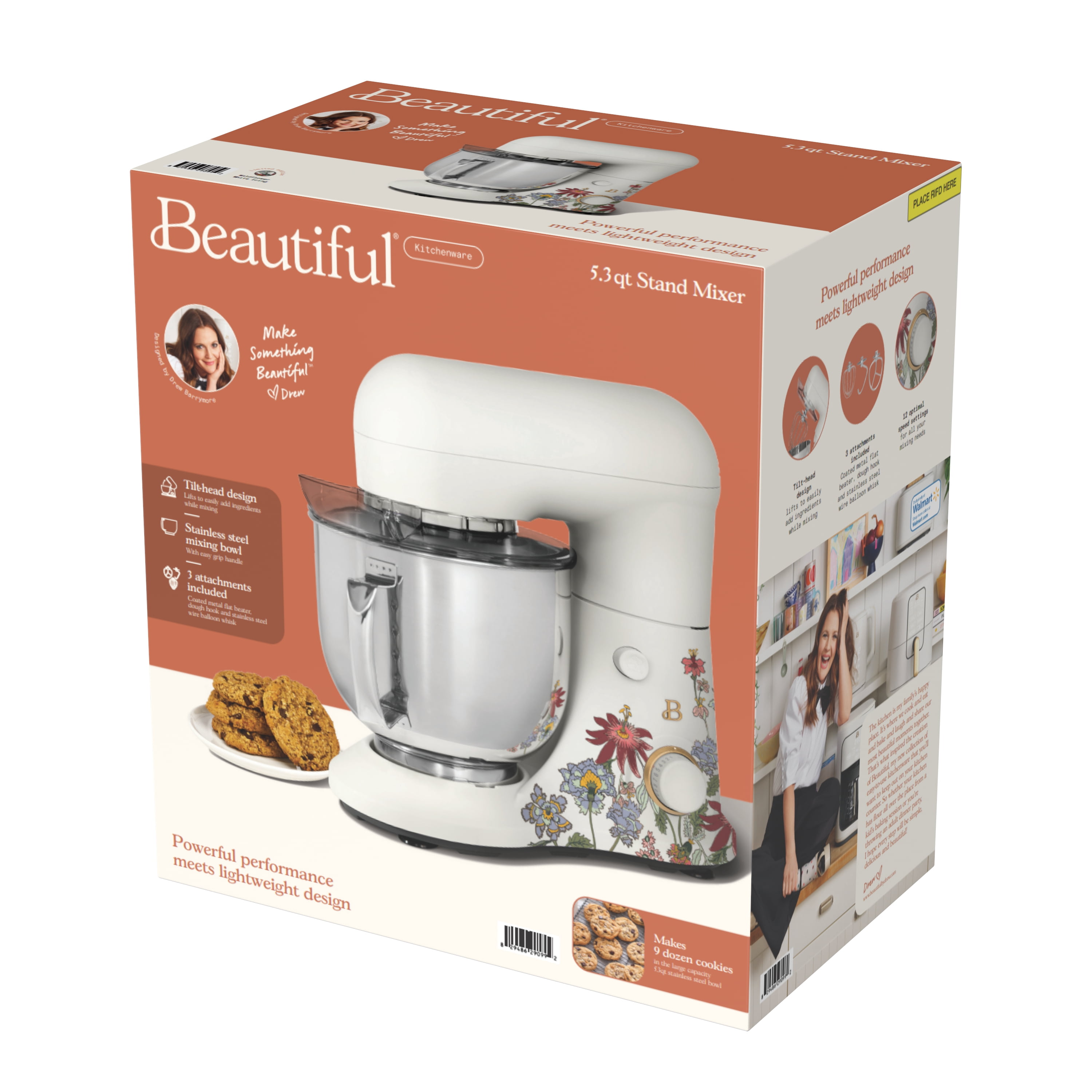 Beautiful 5.3 Qt Stand Mixer, Lightweight & Powerful with Tilt-Head, Wildflower White Icing by Drew Barrymore