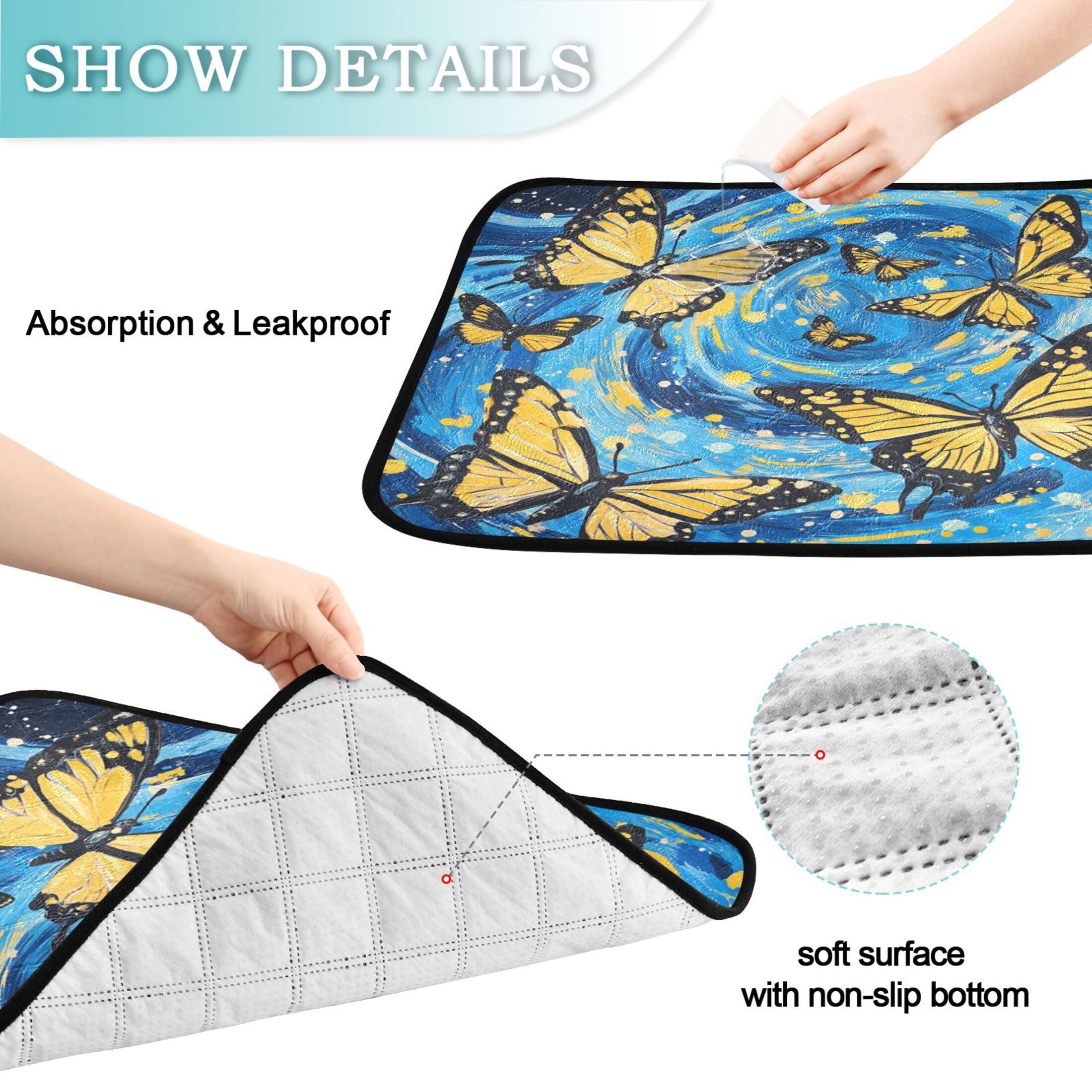 Qxltty Butterfly Starry Night Cat litter Pads Pet Set of 3 Diaper Mats Center Anti-leakage Layer Absorbent Soft and Comfortable