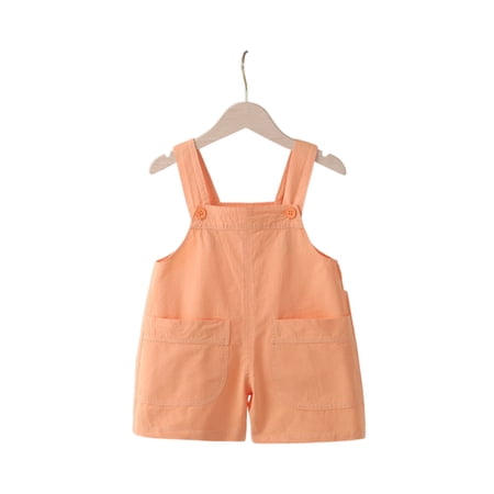 Toddlers Bib Short Overalls 0-3T Baby Boys Girls Soft Cotton Pleated Front Shortalls Infants Clothes (2 Years Orange)