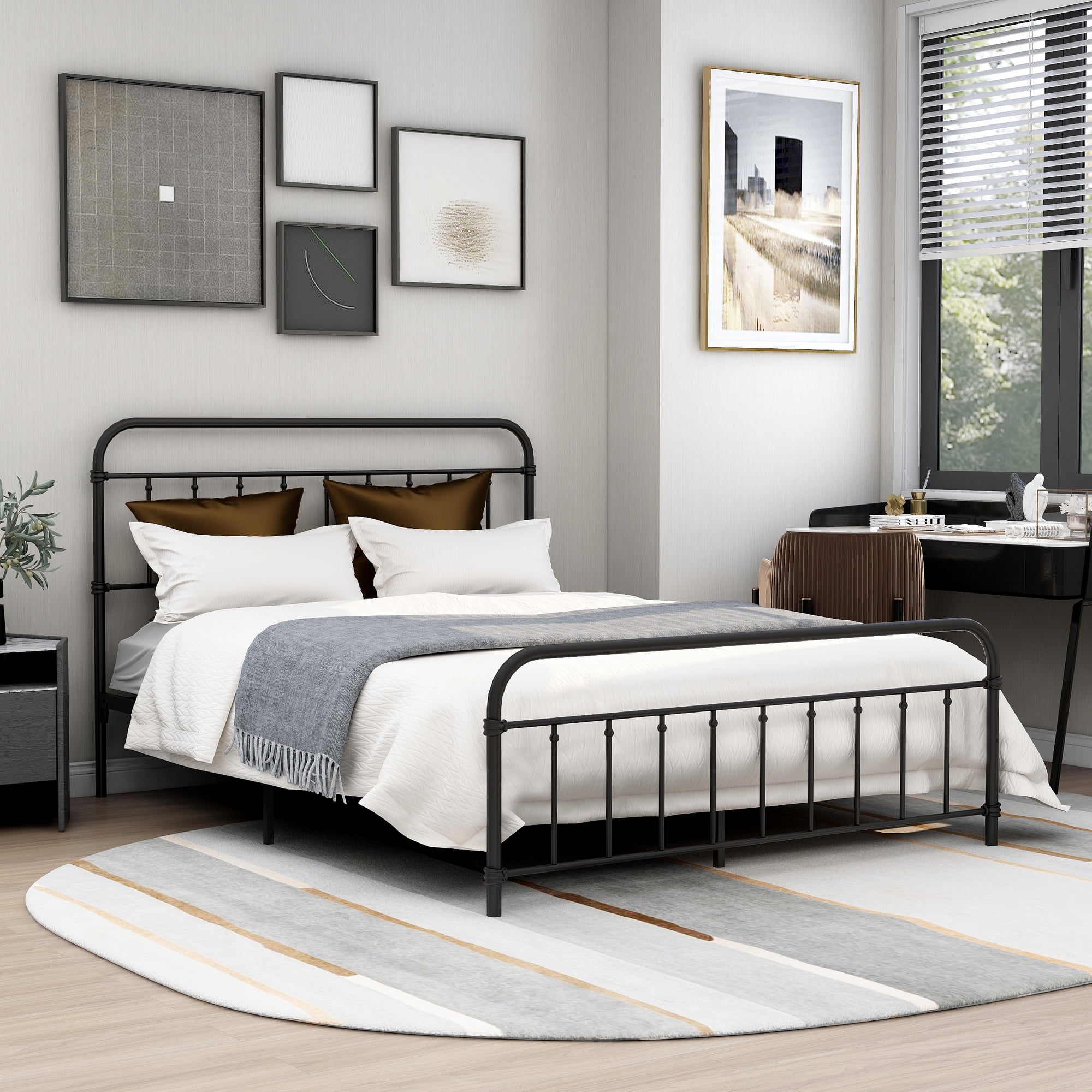 AUFANK Classic Metal Platform Bed Frame, Queen, Black