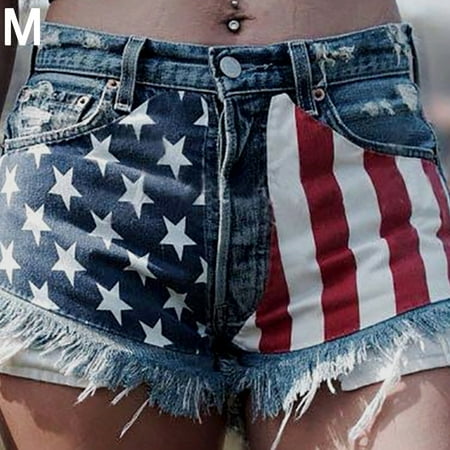 

Viugreum American Flag Star Print Denim Jean Shorts