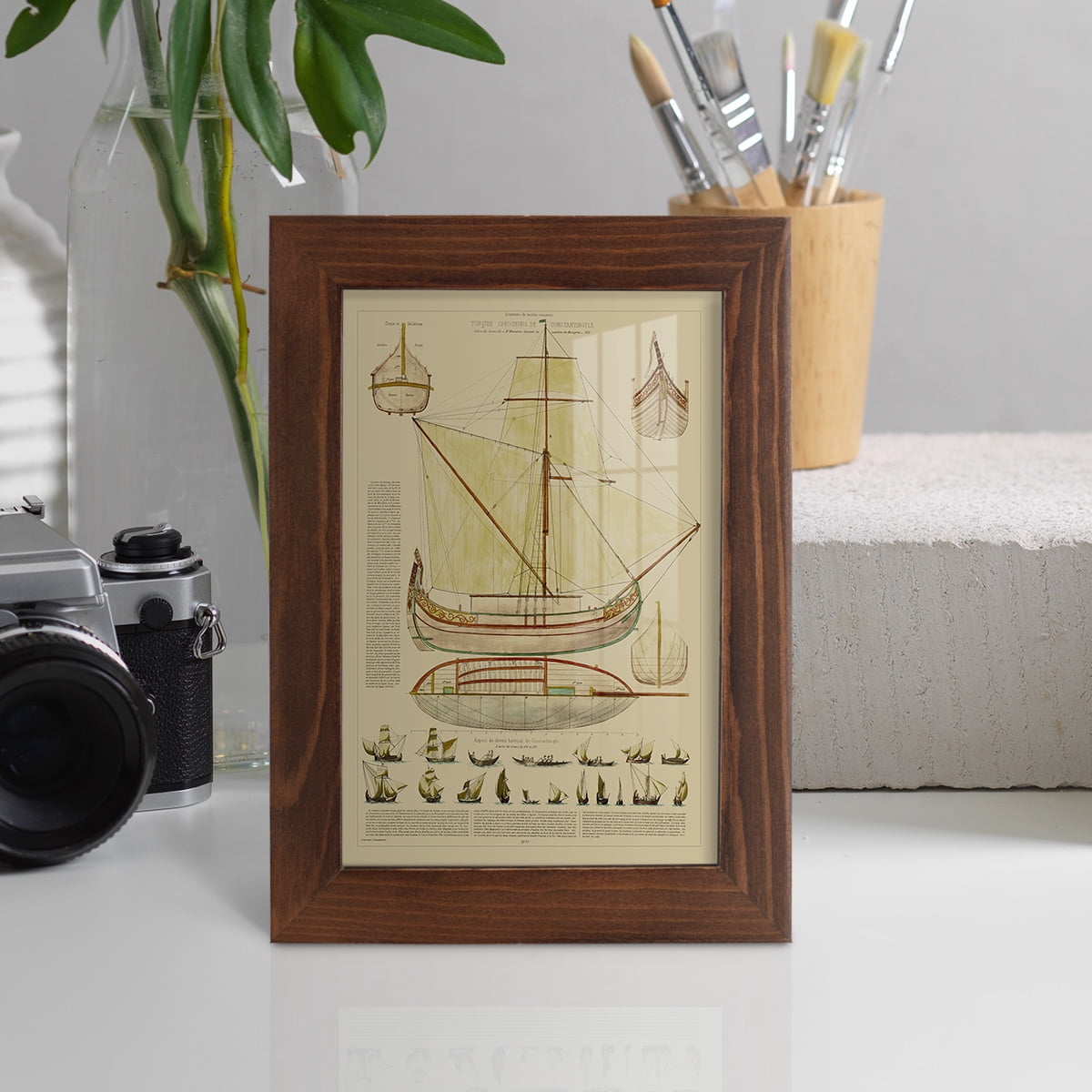Antique Ship Plan I -Framed Print w/glass-Chestnut