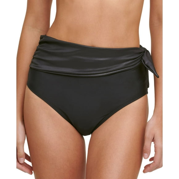 DKNY Bas de Bikini Taille Haute à Ceinture, Grand, Noir