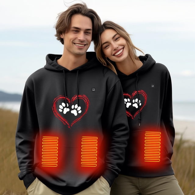 Chandail à Capuche Chauffant USB 5 Fois Unisexe Décontracté à Fermeture Éclair Complète pour Femmes