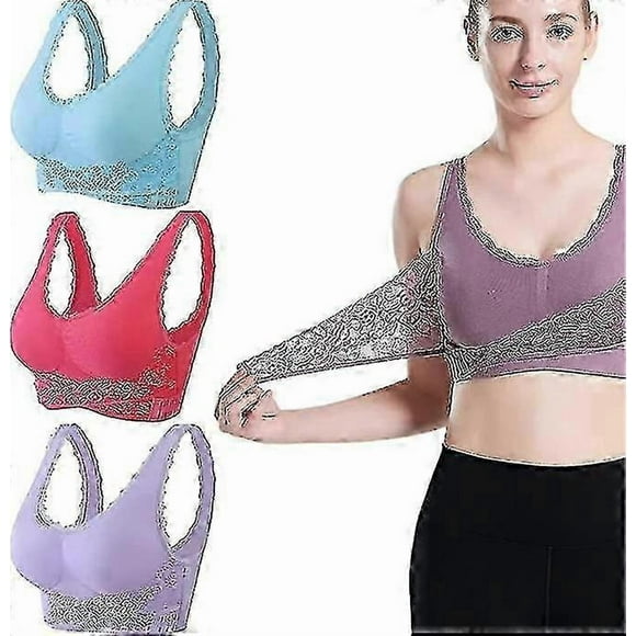 (bean paste-red-purple-S)3pcs Tourmaline Shaping & Powerful Lifting Bra, Tourmaline Shaping Wireless Bra, Front Cross Side Buckle Lace Lifting Bra - Yal