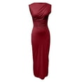 thumbnail image 3 of Women's Ruched Bodycon Dress Summer Casual Sleeveless Back Slit Elegant Club Evening Party Maxi Dresses plus Size Petite Long Dresses for Women Evening Formal Dresses for Wedding Guest plus Size Pearl, 3 of 4