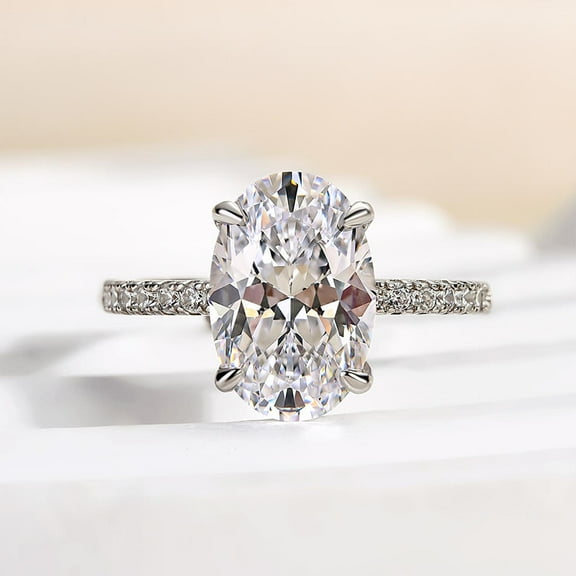 Veda Jewel 2 Ct Oval Cut Diamond Wedding Ring - 14K White Gold Plated Simple Solitaire Engagement Ring - Unique Design for Women - Ideal for Celebrating Love on Special Occasions