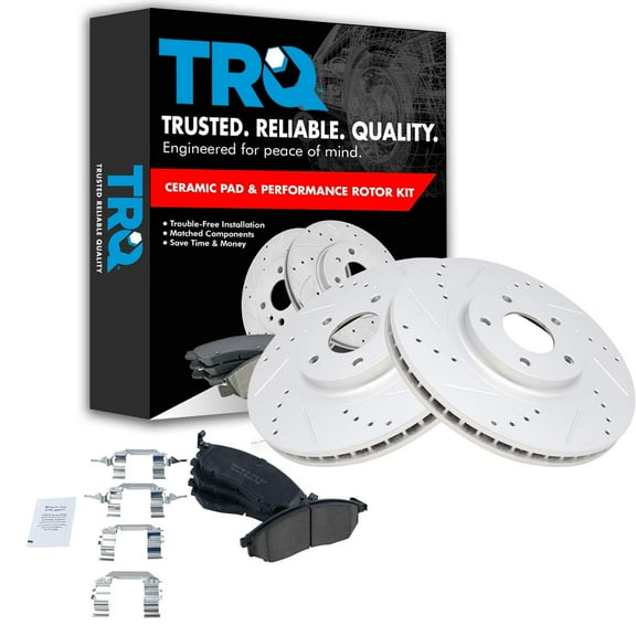 TRQ Rotor & Brake Pad Posi Ceramic Performance Drilled Slotted Front Kit