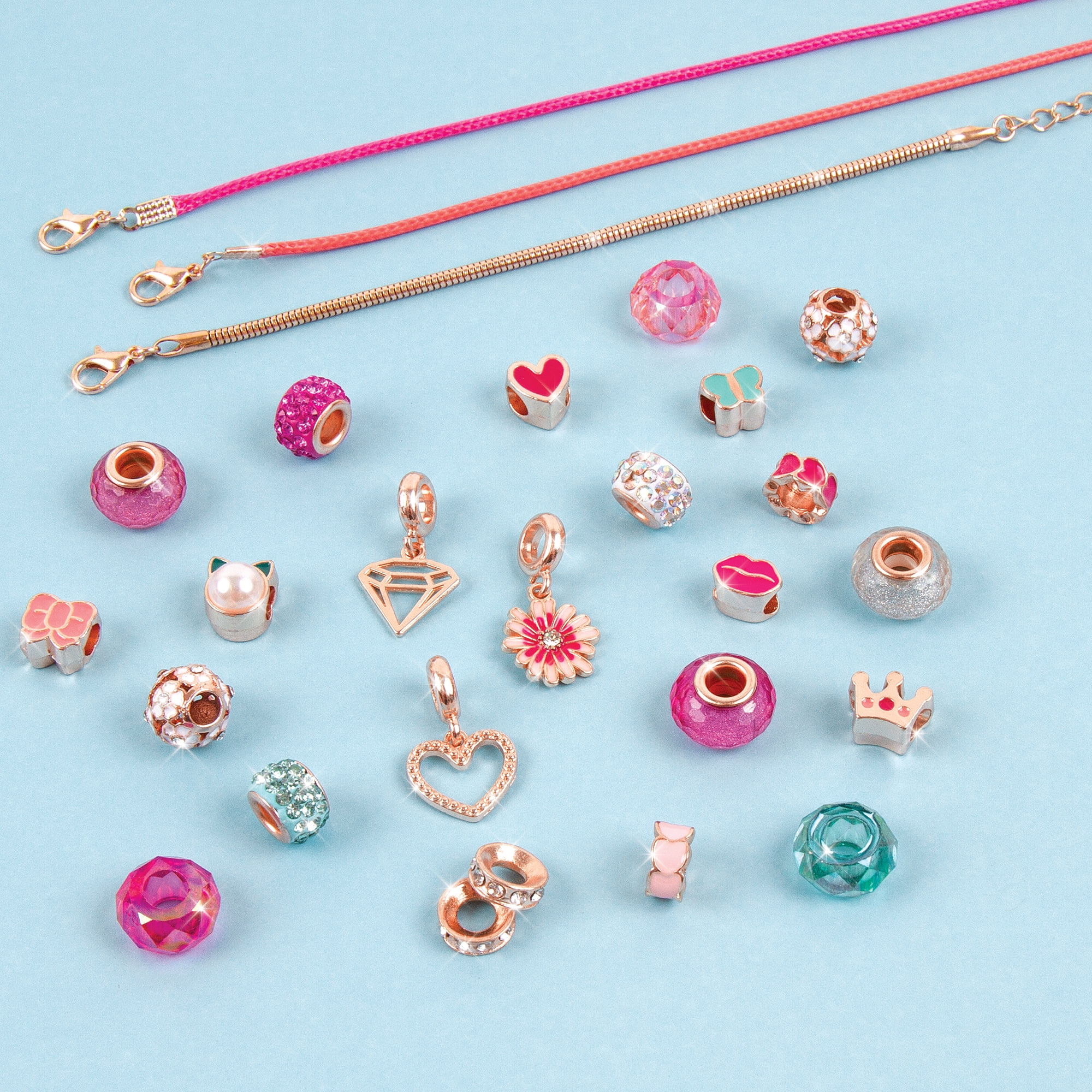 Make It Real: Halo Charms 2-in-1 True Blue & Think Pink DIY Jewelry Kit - Create 6 Bracelets, 56 Pieces, Tweens & Girls Ages 8+