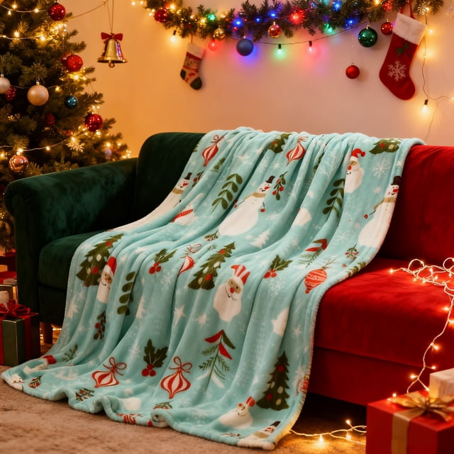 Manta Navideña con Diseño de Papá Noel y Árbol de Navidad, Suave y Afelpada, de Microfibra | Decoración Invernal Ligera y Acogedora | 70 X 100 Cm | Multicolor | Lavable | 1 Unidad