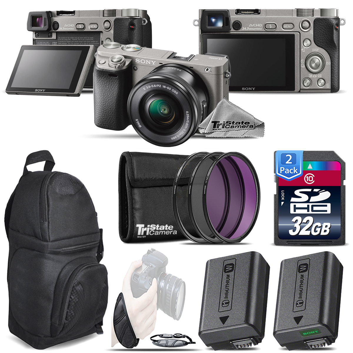 Sony Alpha a6000 Mirrorless Camera + Extra Battery + Backpack + 64GB