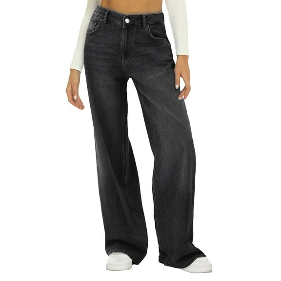 Sngxgn Women's Classic Relaxed Fit Straight Leg Jean(Black,S)