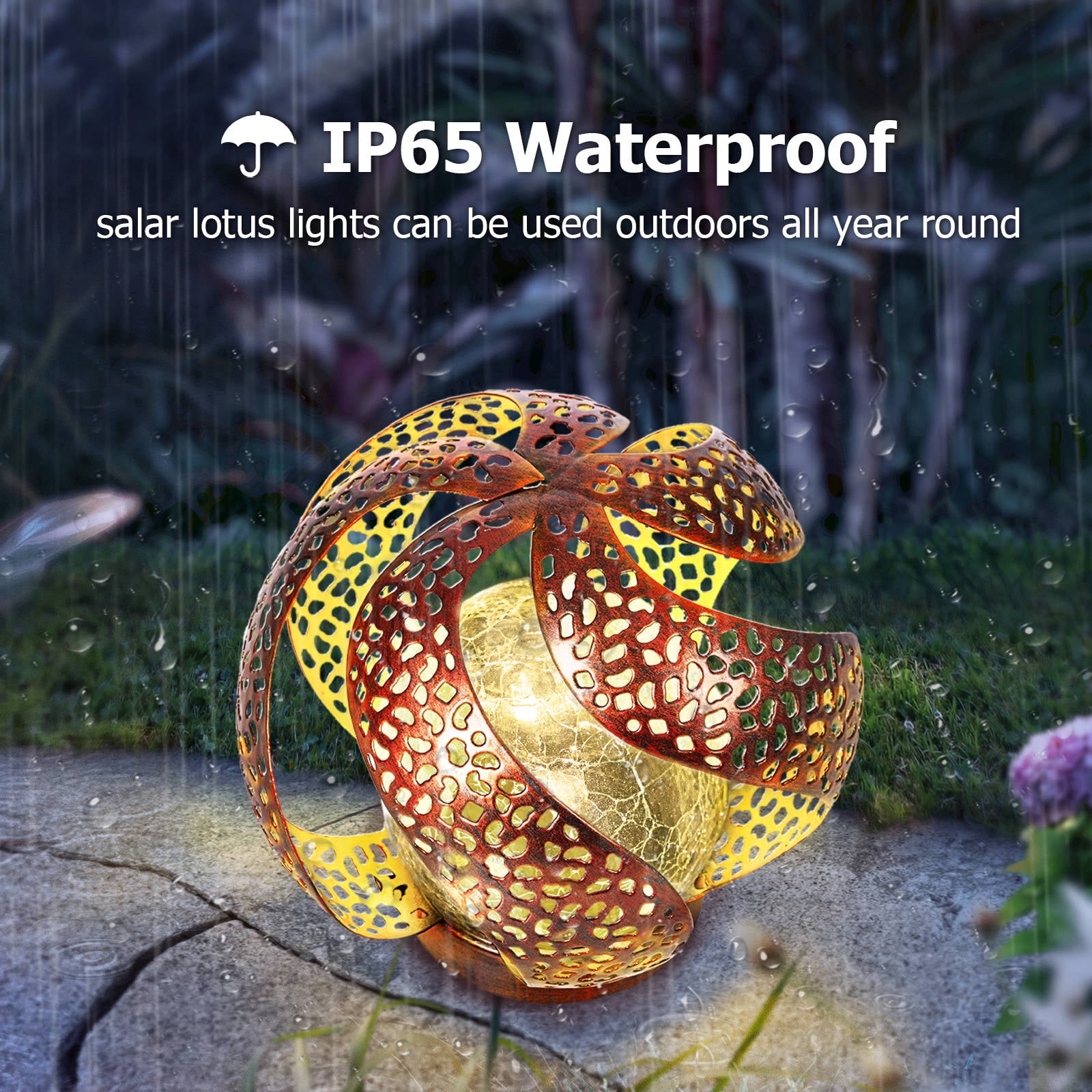 Waitmin Solar Lights Outdoor Garden Decor, Copper Metal Decorative with Crackle Glass Globe, Waterproof LED Lights