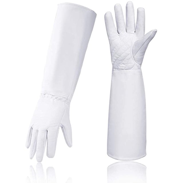Guantes de jardinería de cuero de manga larga, guante de cuero transpirable resistente a pinchazos, guantes de jardín de poda floral rosa para mujeres y hombres - Blanco-Blanco- brillar Electrónica