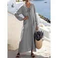 thumbnail image 5 of Mgmyaa Women's Casual V-Neck Long Sleeve Solid Loose Tent Long Dress, 5 of 8