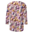 thumbnail image 4 of Easter Festive T-Shirt for Women Whimsical Bunny and Decorated Egg Pattern Crewneck Three Quarter Sleeve Casual Comfort Holiday Clothes, 4 of 5