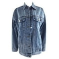 thumbnail image 6 of Baberdicy Retro Distressed Denim Shirts - Button-Down Pocket Tops for Women & Teens (Casual Streetwear, Cropped Fit) Blue S, 6 of 6
