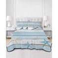 thumbnail image 2 of Quilts Twin Size Bedding Set, Blue Coastal Lightweight Quilted Comforter, Retro Summer Beach Nautical Starfish Soft Reversible Bedspread Coverlet with Pillow Covers for All Season, 68" x 86", 2 of 7