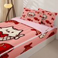 thumbnail image 2 of Manfei Cute Bowknot Cat Zipper Twin Comforter Sets with Fitted Sheet and 2 Pillowcases, Cartoon Fish Zipper Bedding Set, Pink Red, Pink Reversible, 4-Piece, 2 of 7