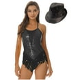 thumbnail image 3 of Xnihocha Womens Ballroom Latin Jazz Dance Outfit Sparkly Sequins Fringe Sleeveless Leotard Bodysuits+Hat Black L, 3 of 7