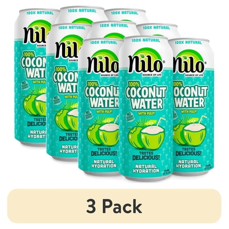 (3 pack) NILO 100% Pure Coconut Water with Pulp, Hydrating Electrolyte Drink, 16.57 fl oz