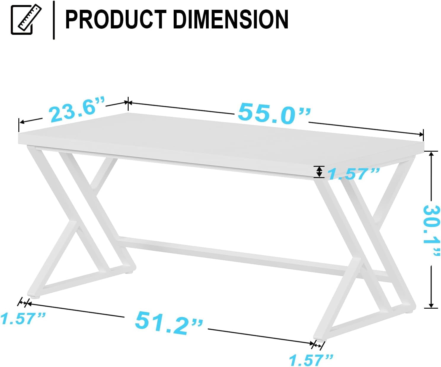 LVB White Computer Desk, Modern Wood Home Office Desk for PC Writing Work, Metal Wooden Executive Workstation Student Simple Desk, Computer Study Gaming Bedroom Table, 55 Inch, White Oak
