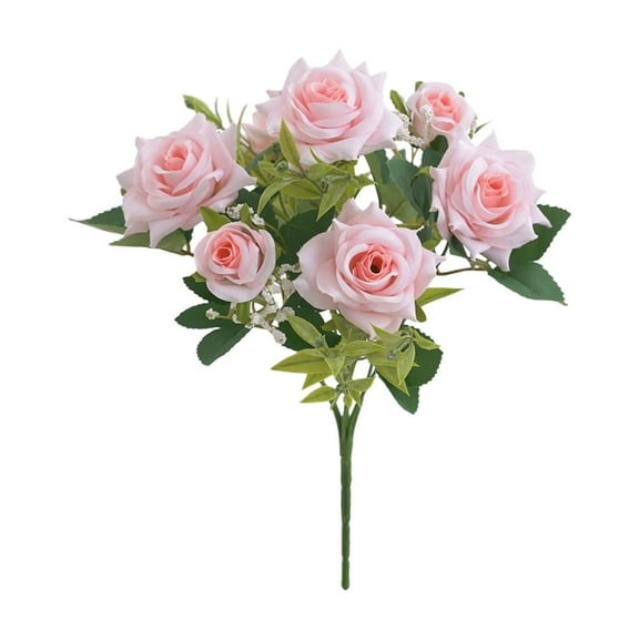 Pink Pink Seven Head Crimped Roses Artificial Flower Bouquet Silk Simulation Flowers For Wedding Hand Corsage Home Decoration Photography Props Fake Floral Arrangement