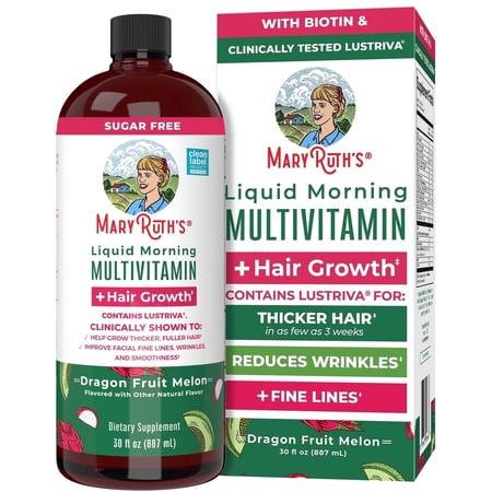 MaryRuth s Liquid Multivitamin + Hair Growth | Clinically Tested in Women for Thicker Hair & Facial Wrinkles | Biotin 10000mcg | Lustriva Hair Growth Supplements | Skin Care | Ages 18+ | 30 Fl Oz