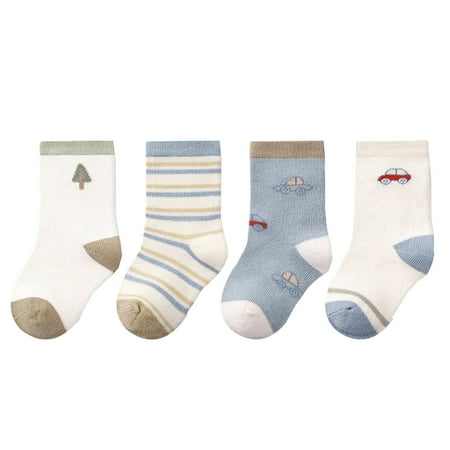 Mercatoo Cushioned Socks Boys Baby Socks Floor Socks Summer Cotton Socks ??artoon Thin Breathable Autumn ??artoon Fashion 4pcs