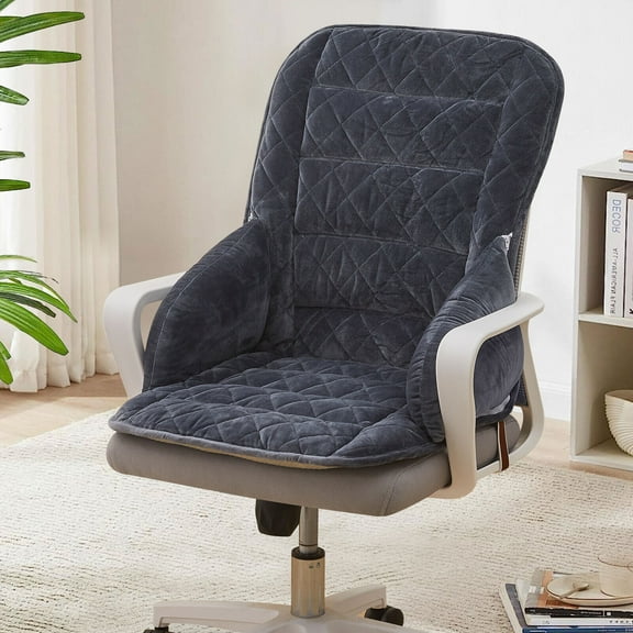 Office Chair Cushion One-Piece Thick Seat Cushion Padded with Backrest for Butt and Back Support, Dark Gray