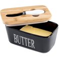 thumbnail image 1 of Porcelain Butter Dish With Bamboo Lid - Covered Butter Keeper With Butter Knife, Airtight Butter Container, 1 of 5