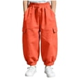 thumbnail image 2 of Amidoa Boys Cotton Linen Cargo Pants- Casual Elastic waist Lightweight Relaxed Fit Summer Joggers Orange Size 12, 2 of 6