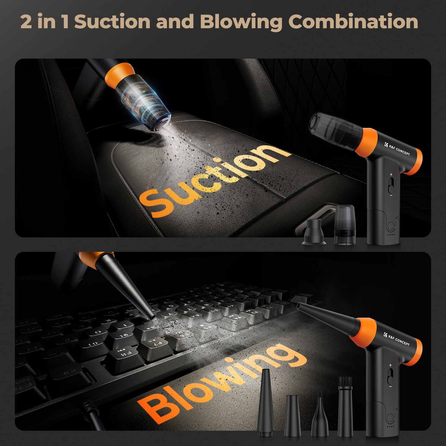 K&F Concept Blower & Suction 2 in 1 Compressed Air Duster, 150000RPM Super Power Electric Air Duster, 3 Gear Adjustable&Portable, Dust Blower for Computer, Keyboard, House, Outdoor and Car