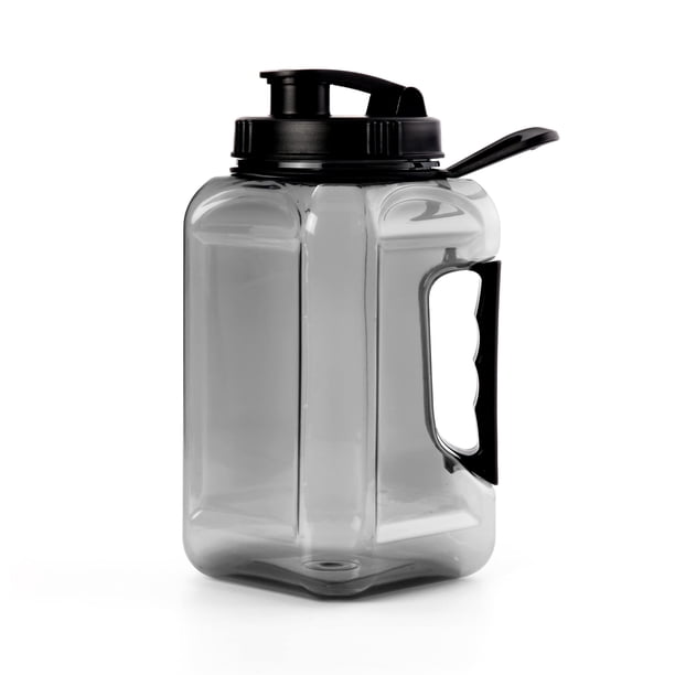 Botella de jarra de agua de medio galón, botella de agua deportiva grande, jarra de agua con marcador de tiempo, sin BPA, reutilizable, deportes de gimnasio al aire libre, 84 oz, gris