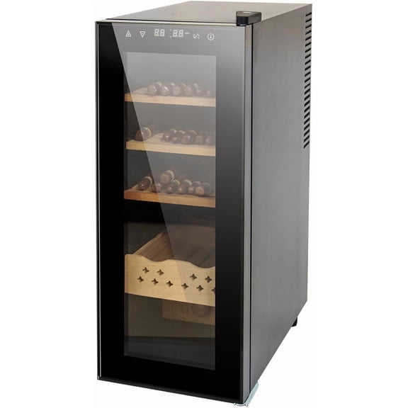 Upgraded Electric Cigar Humidor, Contant Temperature & Humidity with Cooling & Heating Functions, Electronic Cooler Humidor with Spanish Cedar Wood Drawer Shelves, Gifts for Men (35L-S)