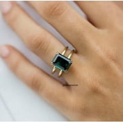 ARENAGEMSJEWELLERY 925 Sterling Silver 4.50 Carat Emerald Cut Gold Palleted Wedding & engagements Emerald double band ring, unique emerald ring, Woman Ring
