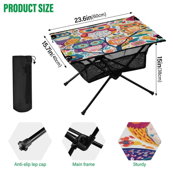BZSMCE Camping Tables Simple Folding Table Colorful Guardians Of The Forest Pattern Size:23.6*15.7in
